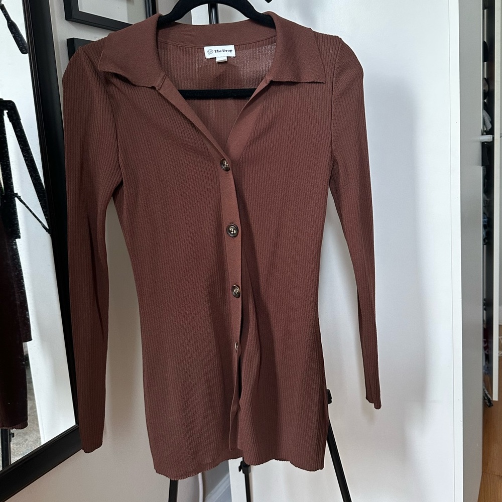 The drop chocolate brown ribbed pantsuit